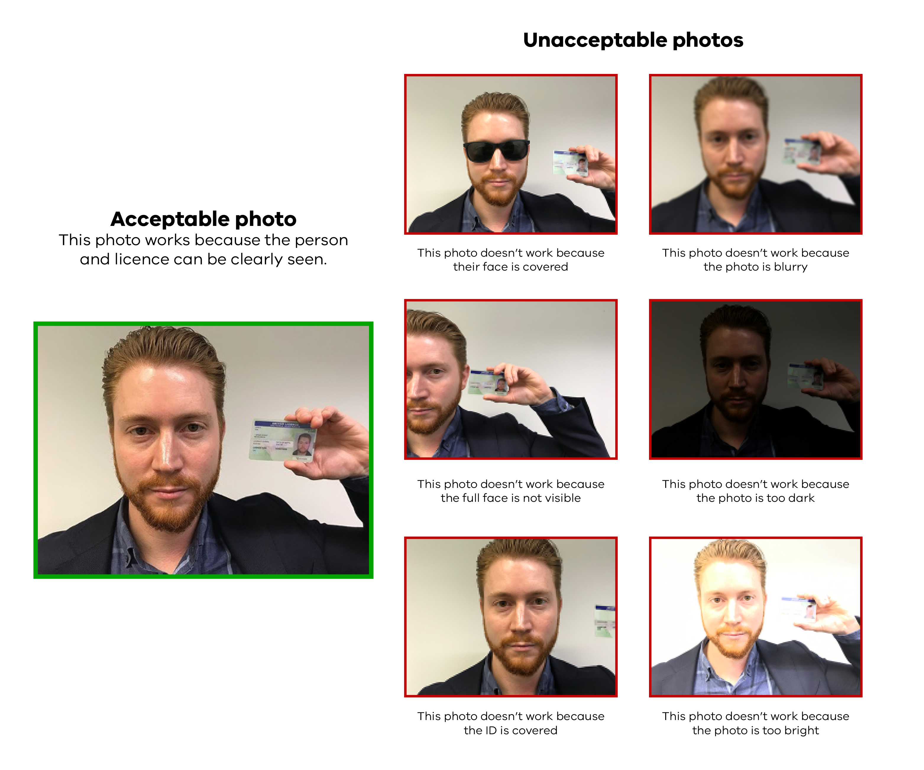 Examples of acceptable and unacceptable selfies